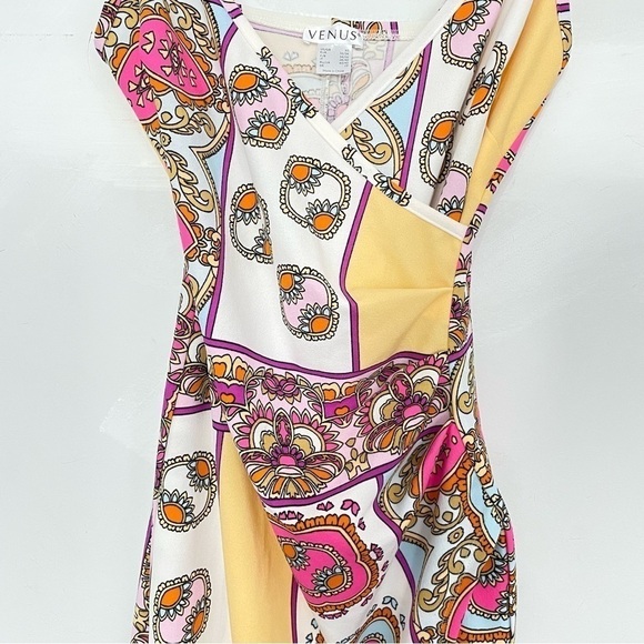 💫 VENUS | Asymmetrical Color Block Cinched Draped  Faux Wrap Mini Dress - Picture 4 of 7